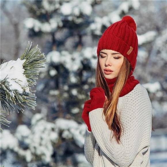 Women Winter Hat Scarf Gloves 3 in 1, Fleece Lined Thick Warm Beanie Hats‎ main image 6